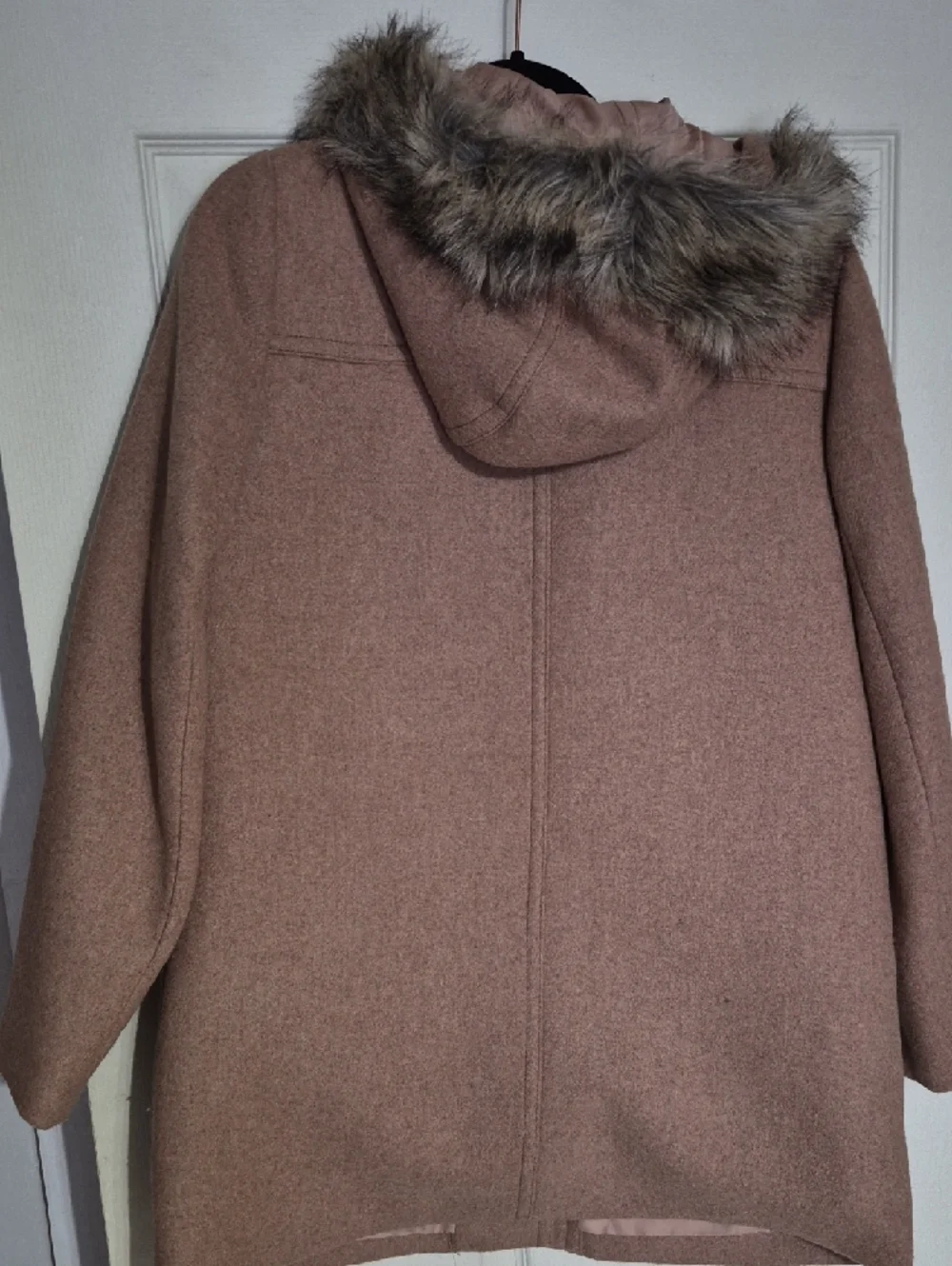 J. Crew Factory Camel Hooded Wool-Blend Pea Coat with Faux-Fur Trim - Picture 4 of 5